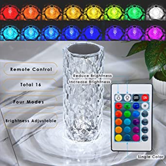 16-Color Remote Nightlight,Crystal Diamond Touch Lamp