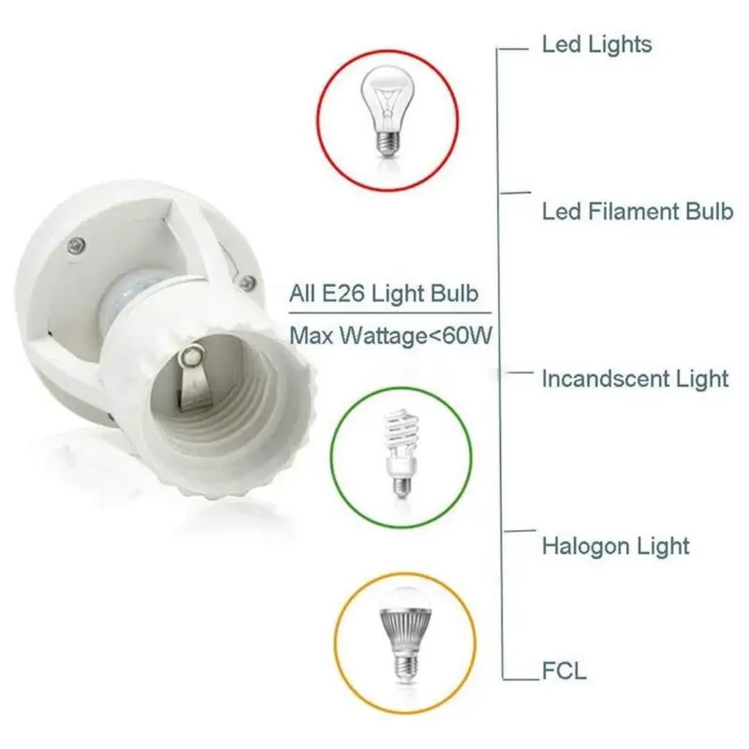 Motion Sensor Lamp Holder,360° Motion Light Socket