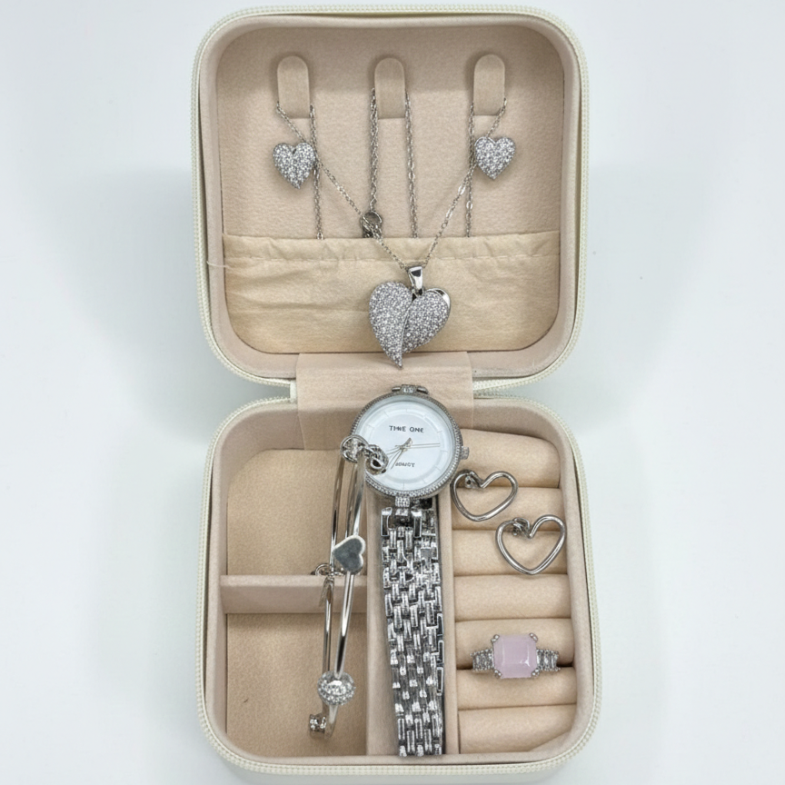 Elegant Heart & Stone 5-Piece Women’s Jewelry Gift Set