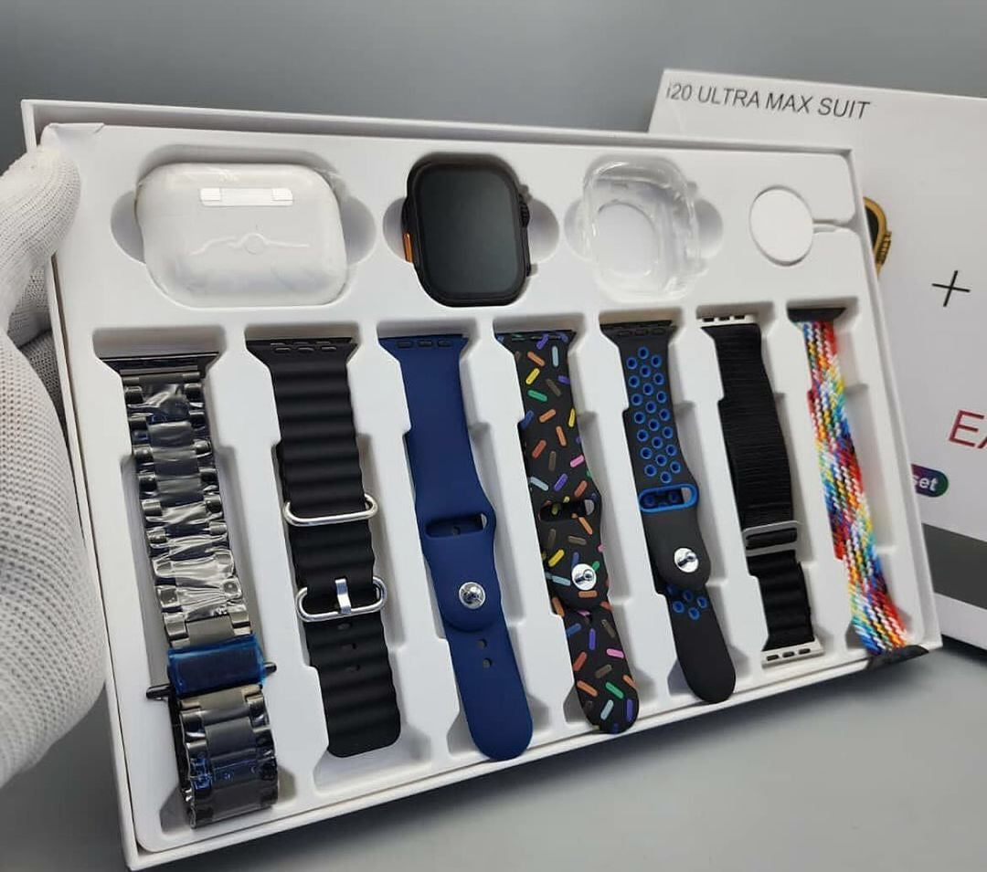 I20 Ultra Max suit Smart Watch 10 in 1 box 2.3inch large screen with 7 strips smartwatch With Airpords2