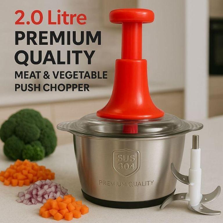 2L Manual Food Chopper | Stainless Steel Push Chopper