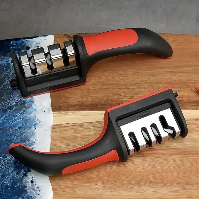 3-in-1 Knife Sharpener With Fruit And Meat Knife Peeler.3-Stage Diamond Coated Knife