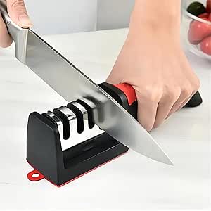 3-in-1 Knife Sharpener With Fruit And Meat Knife Peeler.3-Stage Diamond Coated Knife