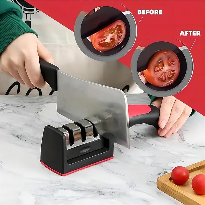 3-in-1 Knife Sharpener With Fruit And Meat Knife Peeler.3-Stage Diamond Coated Knife
