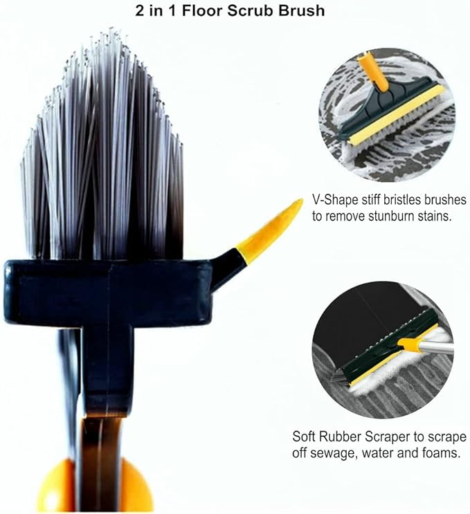 2 in 1 Cleaning Brush with wiper | 120° Rotate Bathroom Floor Cleaning Brush