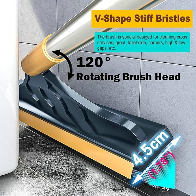 2 in 1 Cleaning Brush with wiper | 120° Rotate Bathroom Floor Cleaning Brush