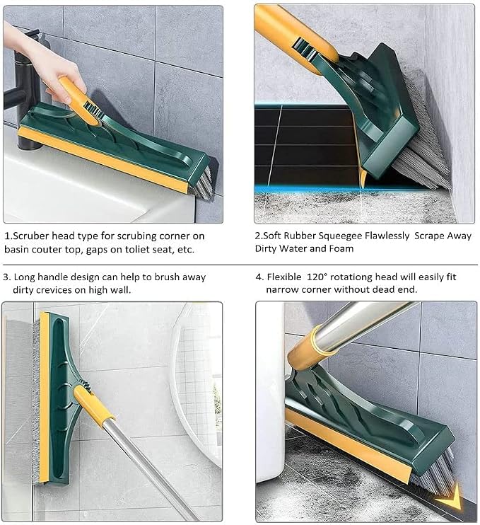 2 in 1 Cleaning Brush with wiper | 120° Rotate Bathroom Floor Cleaning Brush