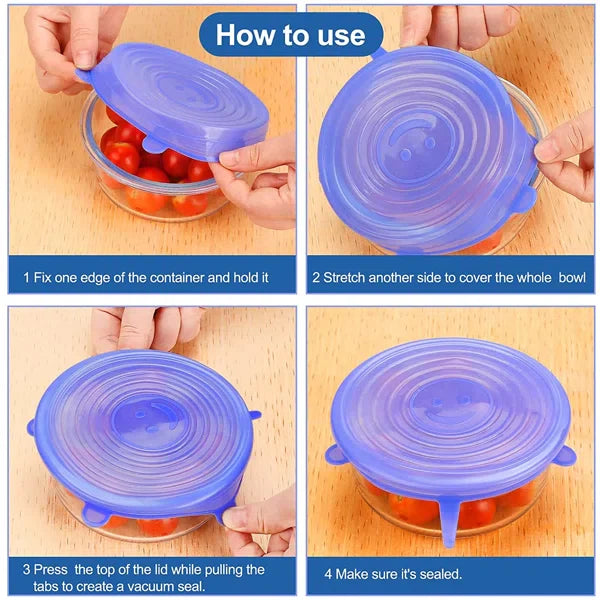 6Pcs Kitchen Reusable Silicone Seal Lid| Reusable Bowl Covers | Multi‑Size Food Savers