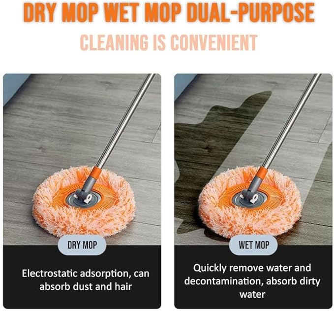 Multi-Functional Spin Mop with Extendable Stainless Steel Handle