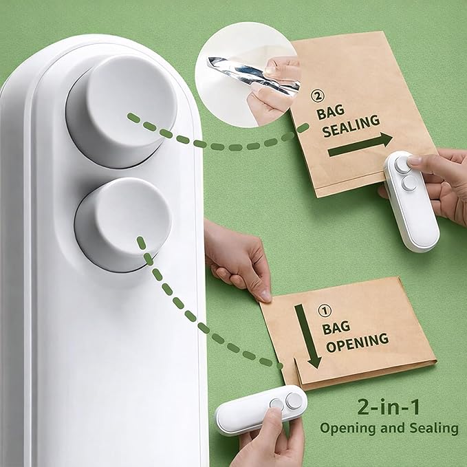 2-in-1 Mini Bag Sealer – USB Rechargeable & Long Lasting Battery