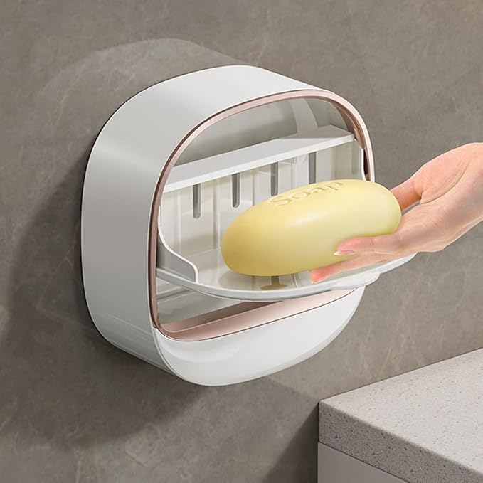 1pc Wall - Mounted Flip - Top Soap Holder with Drain  - draining for Shower, Bath & Kitchen -Random Colour